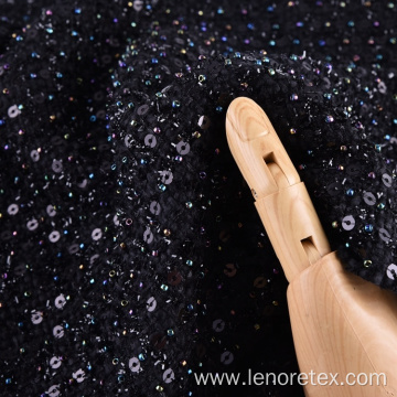 100% Polyester Woven Black Metallic Paillettes Tweed Fabric